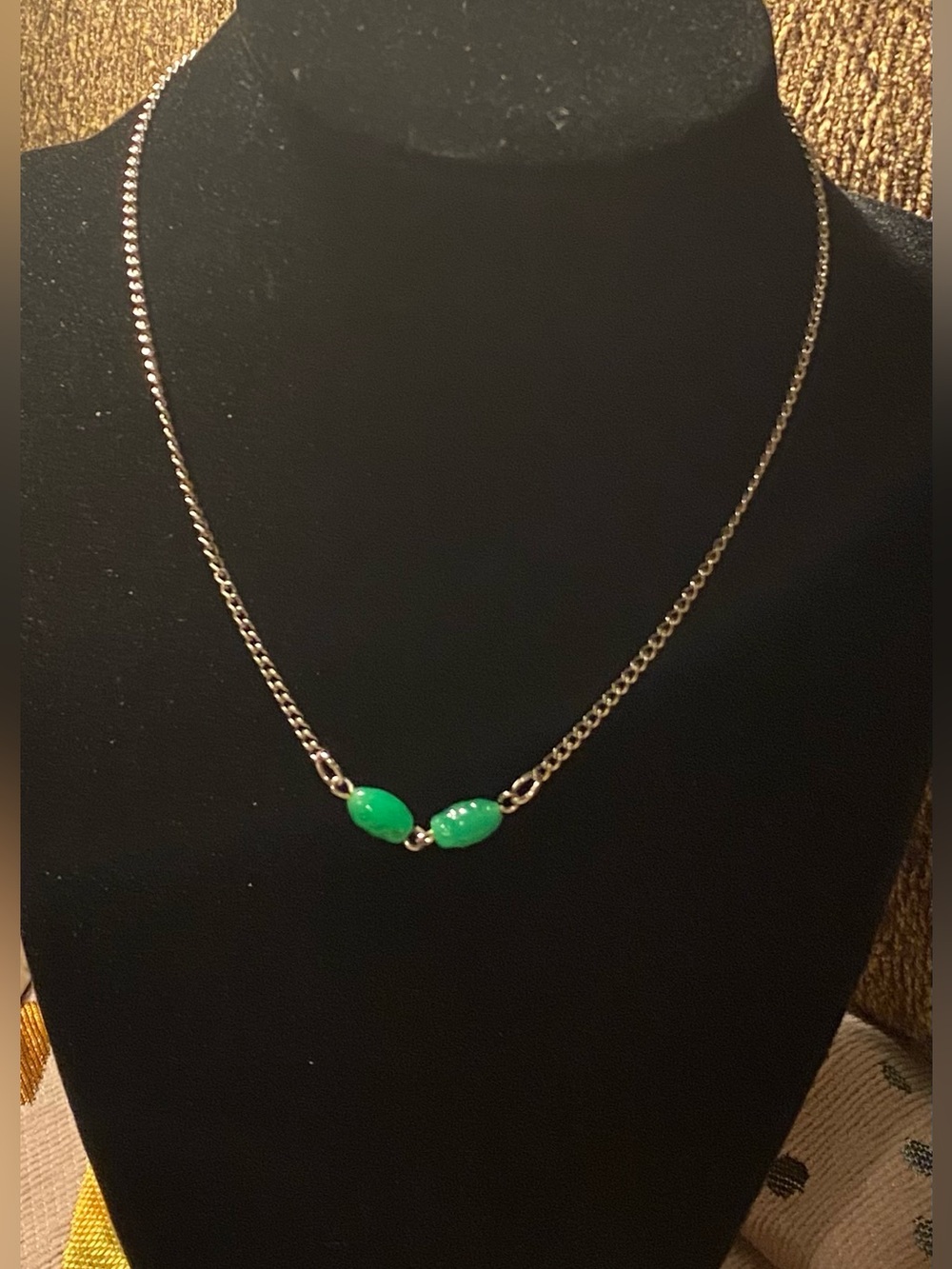 Vintage Two Peas in a Pod Dainty Green Stone Necklace Choker Fairycore Whimsical